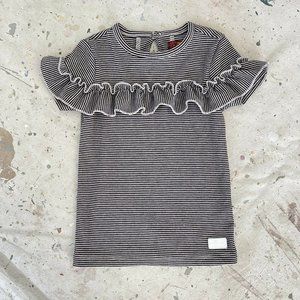 Seven For All Mankind Striped Ruffled Pink & Black Stretchy T-Shirt, Baby 24 Mo